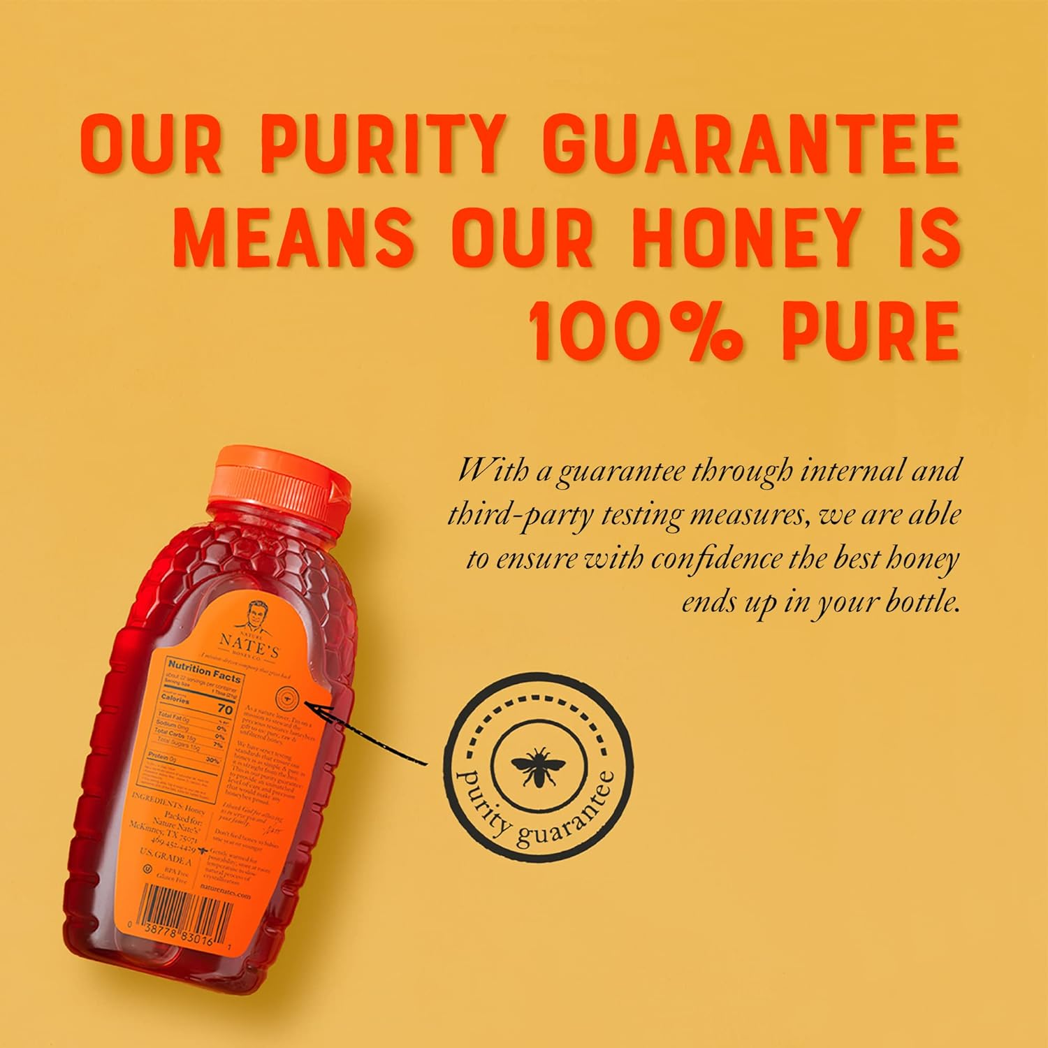  Nate's 100% Pure, Raw & Unfiltered Honey - Award-Winning Taste, 32oz. Squeeze Bottle