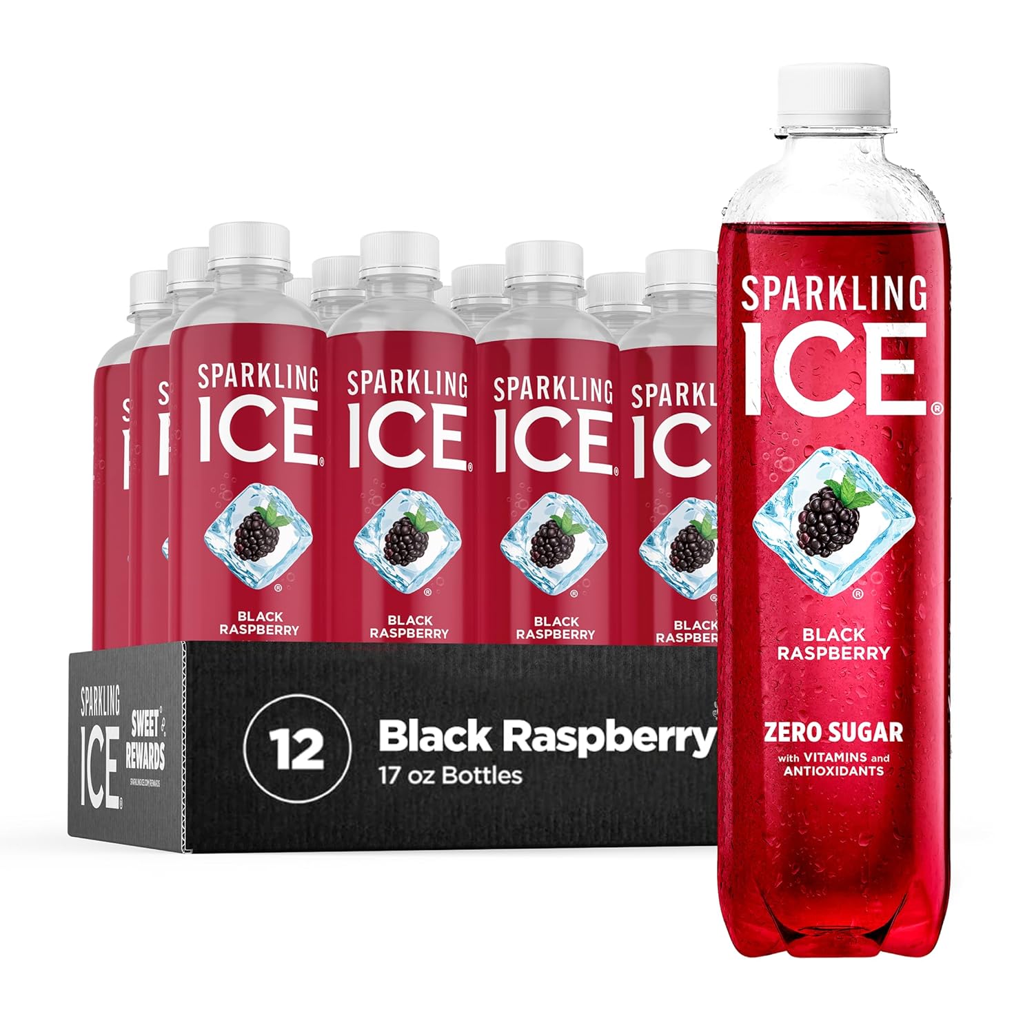 Sparkling Ice, Black Raspberry Sparkling Water, Zero Sugar Flavored Water, with Vitamins and Antioxidants, Low Calorie Beverage