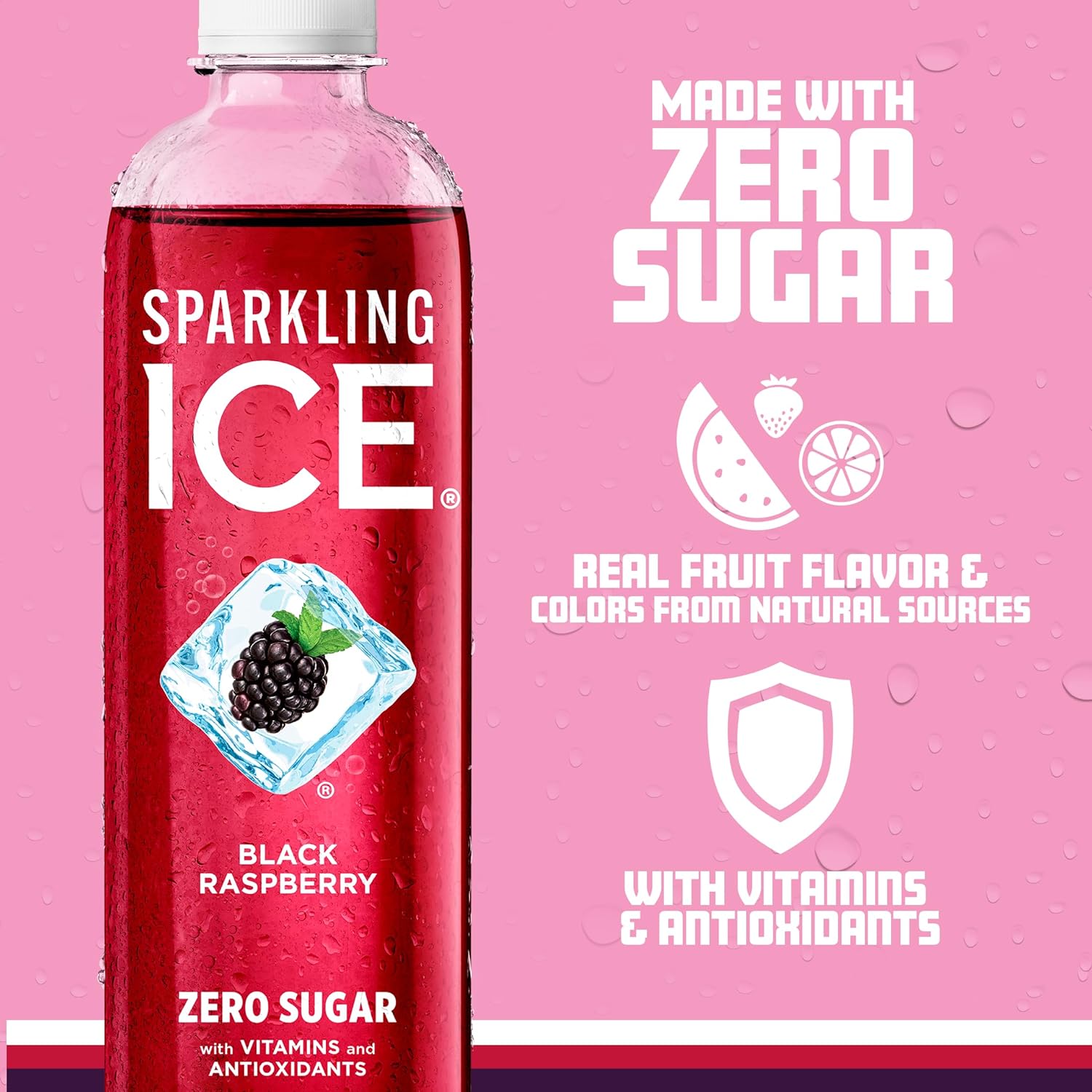 Sparkling Ice, Black Raspberry Sparkling Water, Zero Sugar Flavored Water, with Vitamins and Antioxidants, Low Calorie Beverage
