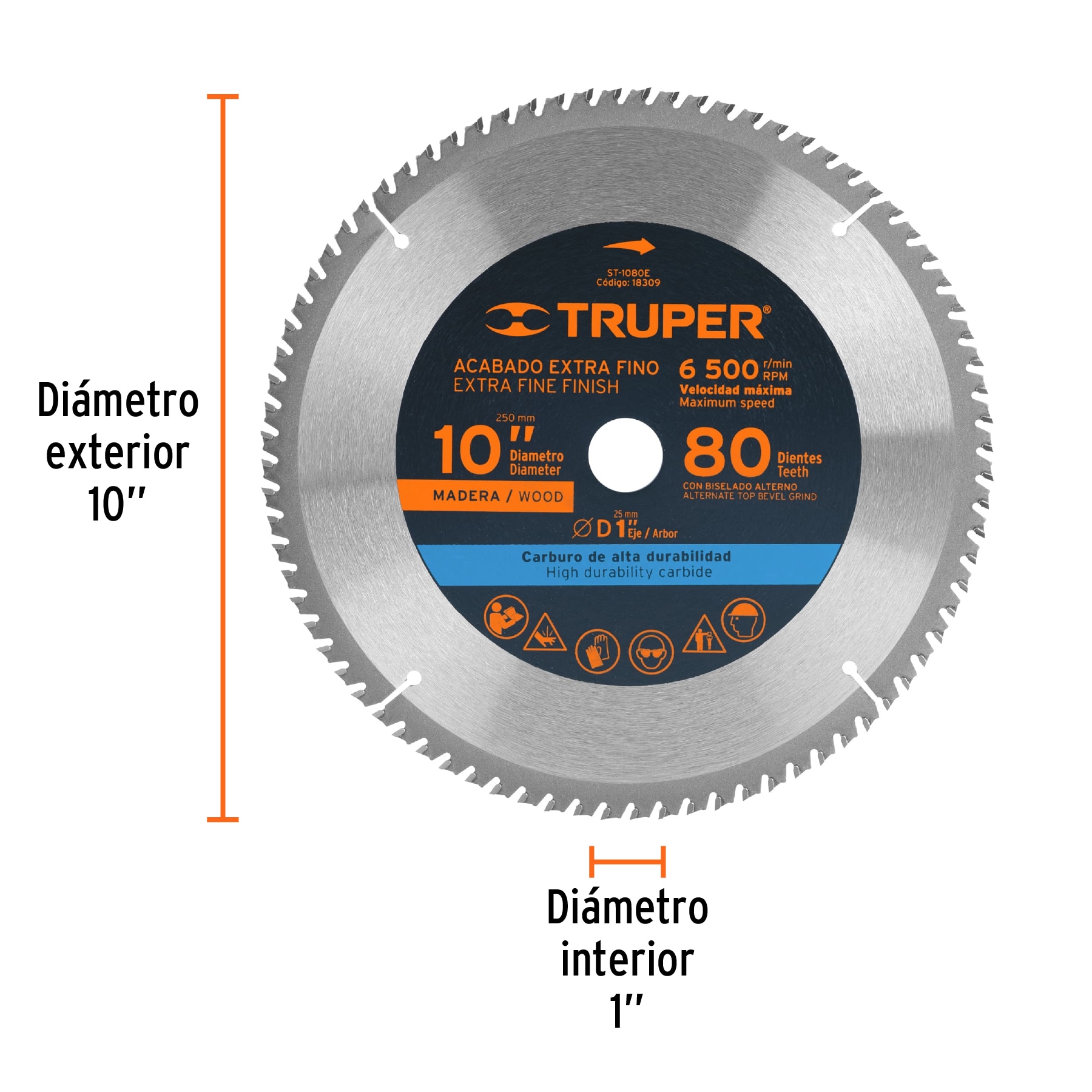 Disco sierra 10" para madera, 80 dientes centro 1", Truper