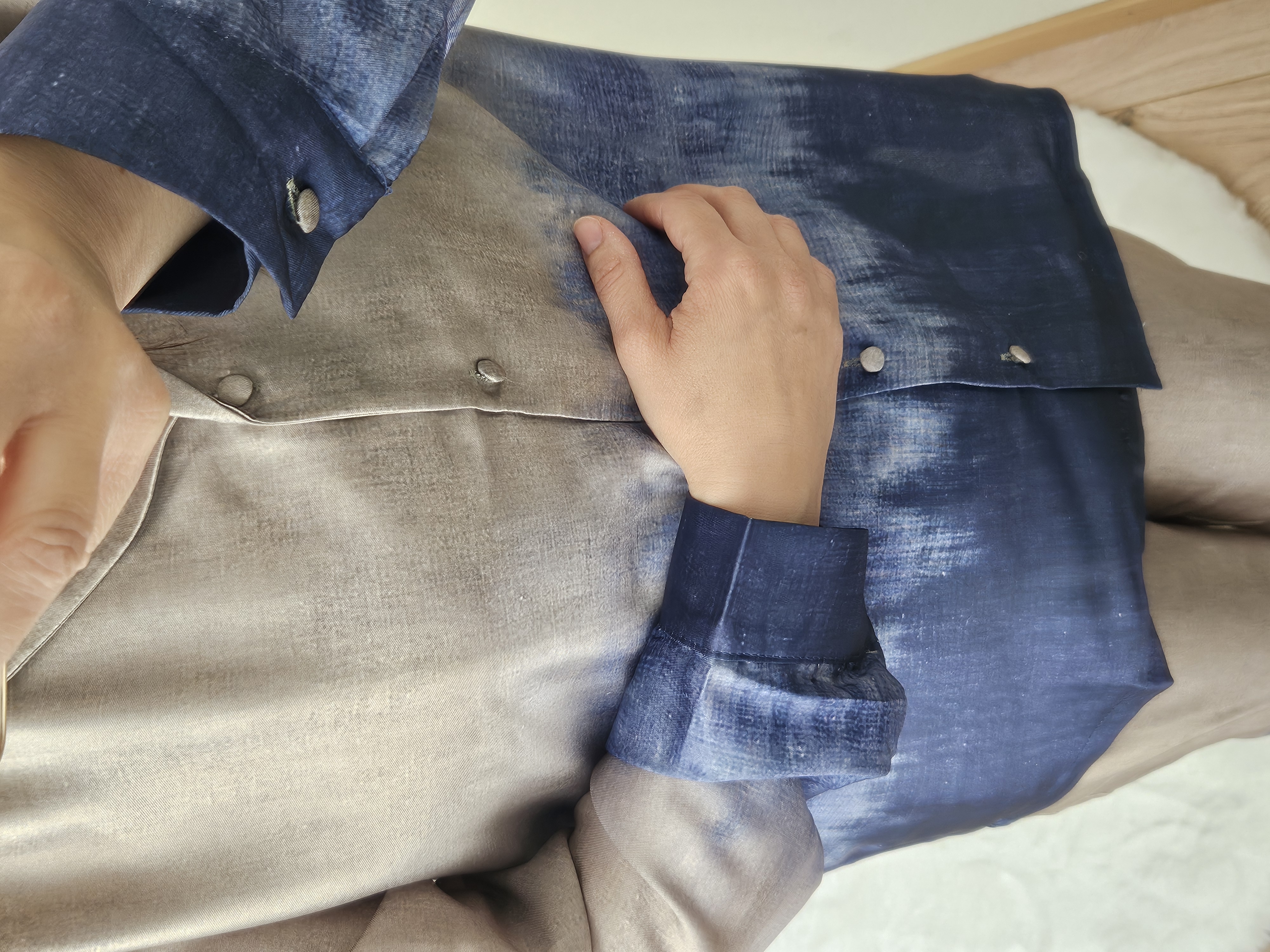 Ensemble satiné beige/bleu