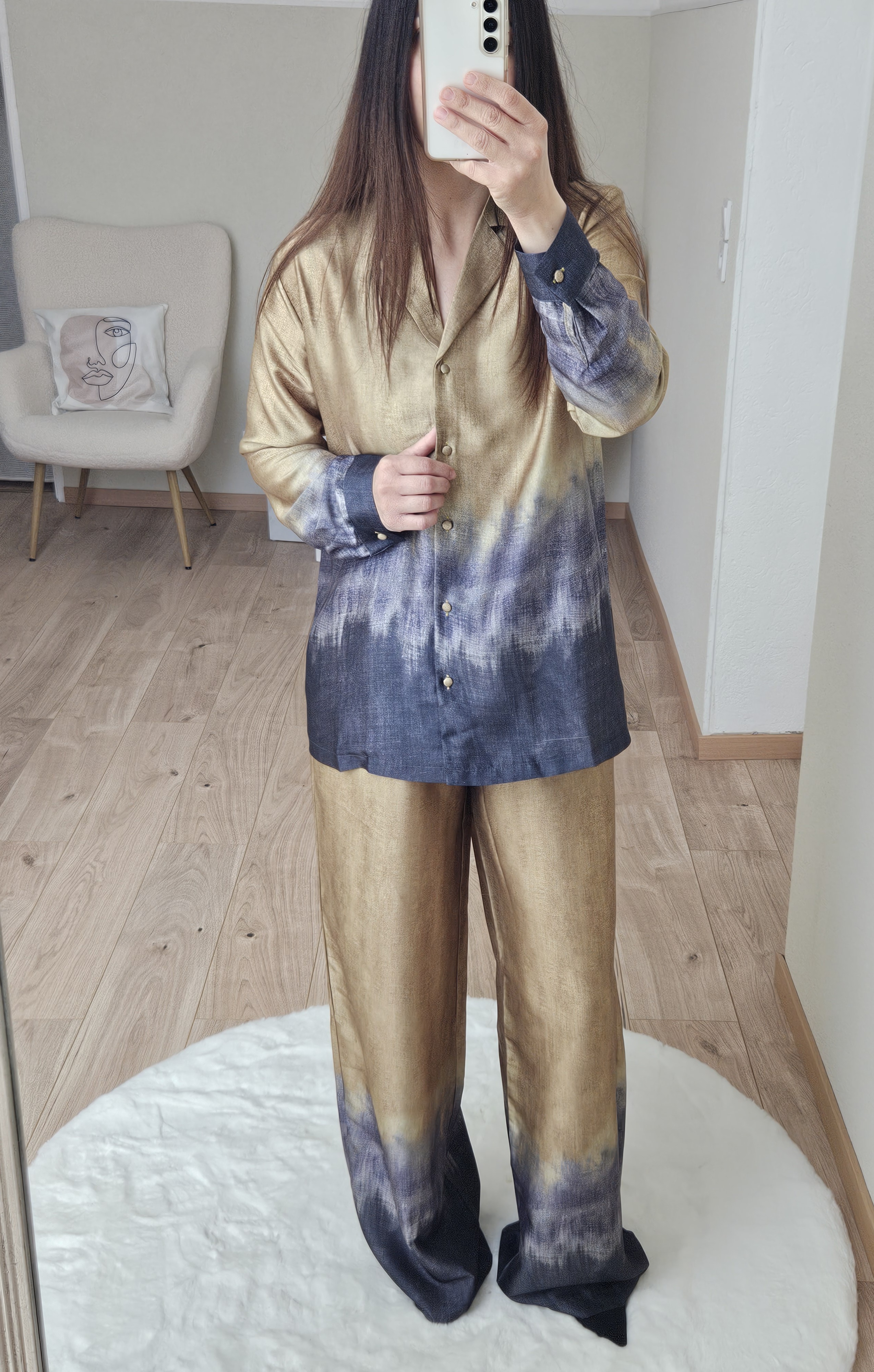 Ensemble satiné jaune/gris