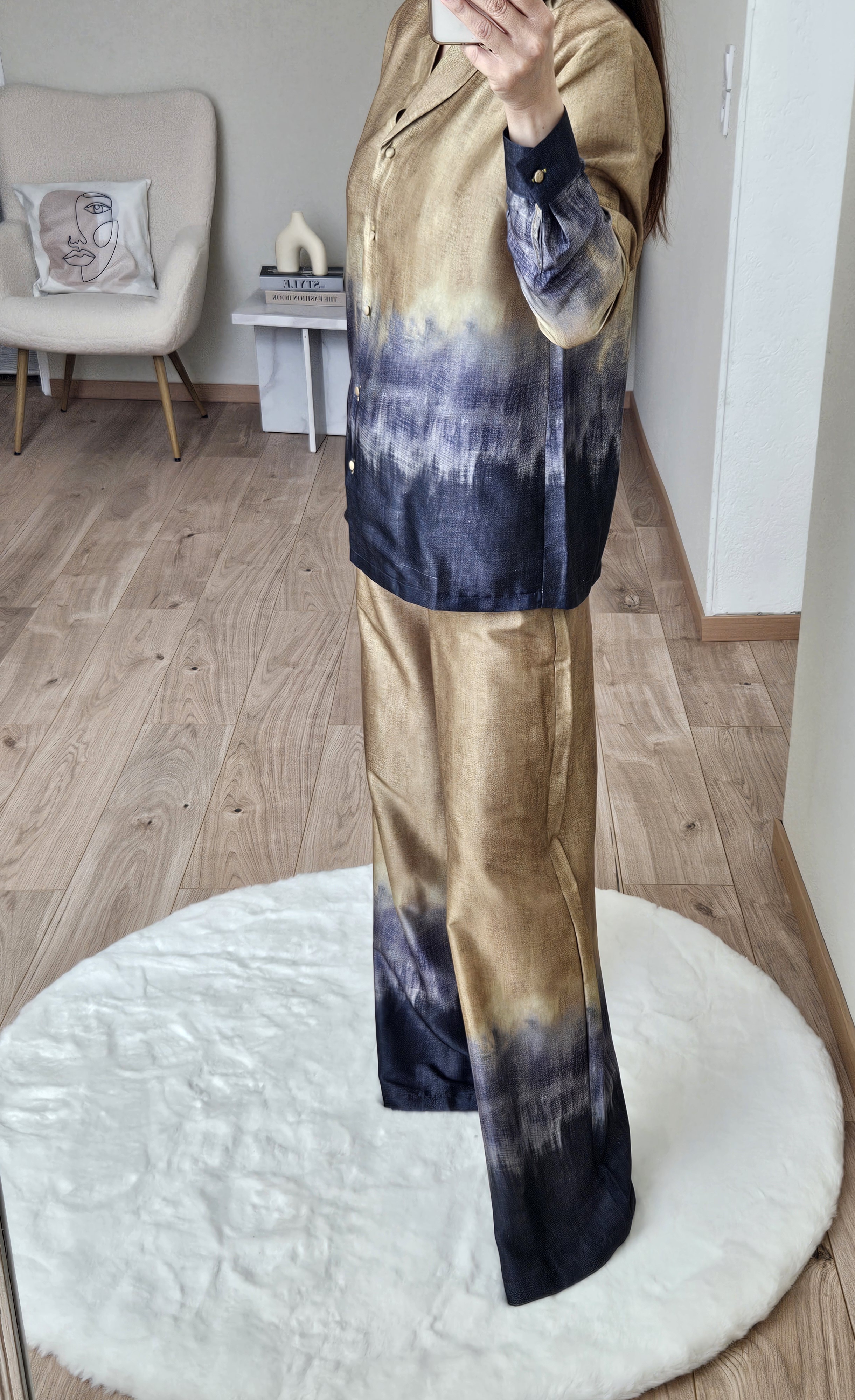 Ensemble satiné jaune/gris