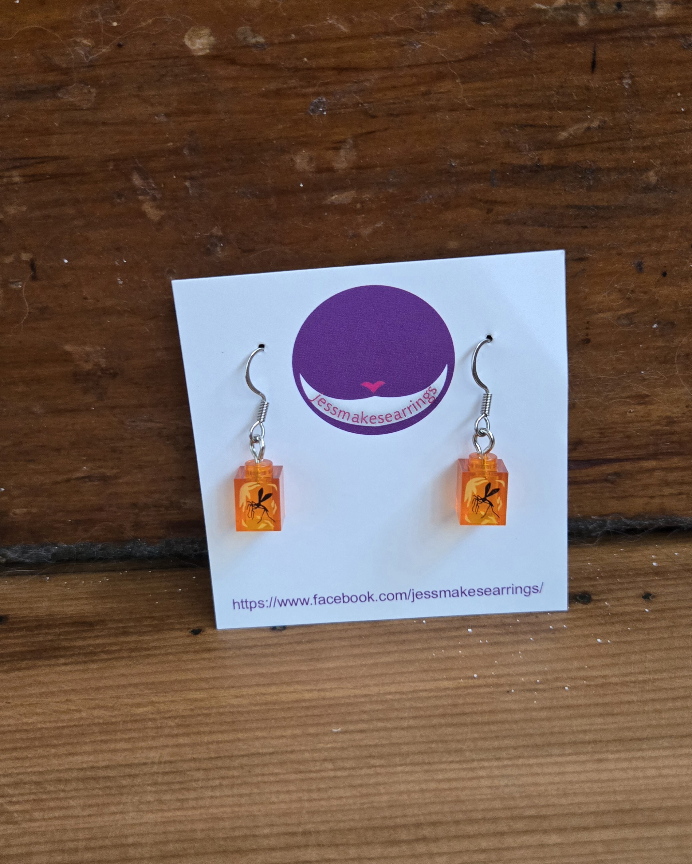 Lego Bug in Amber brick earrings