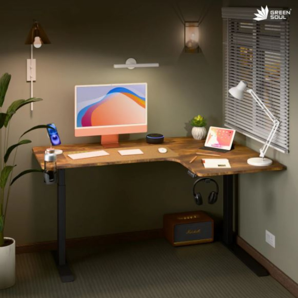 Green Soul Oasis L Shape Premium Height Adjustable Table with Dual Motors