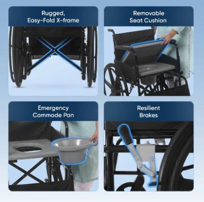 Frido 2 in 1 Foldable Wheelchair for Regular and Commode Use(FSC101)
