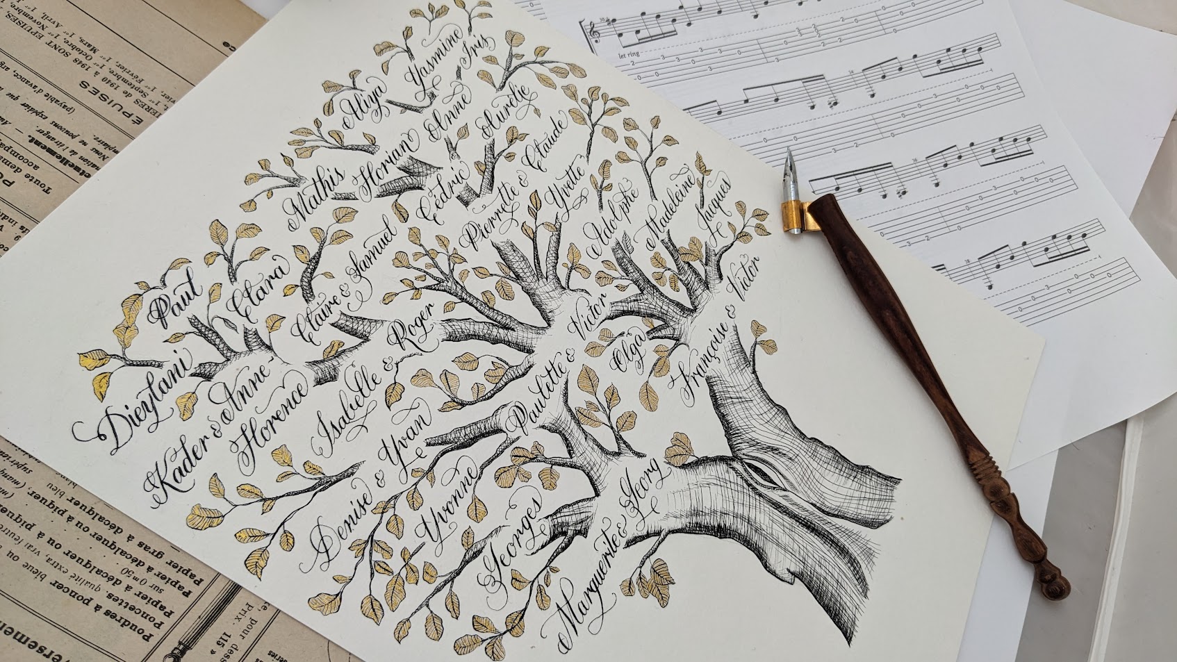 Arbre généalogique calligraphié
