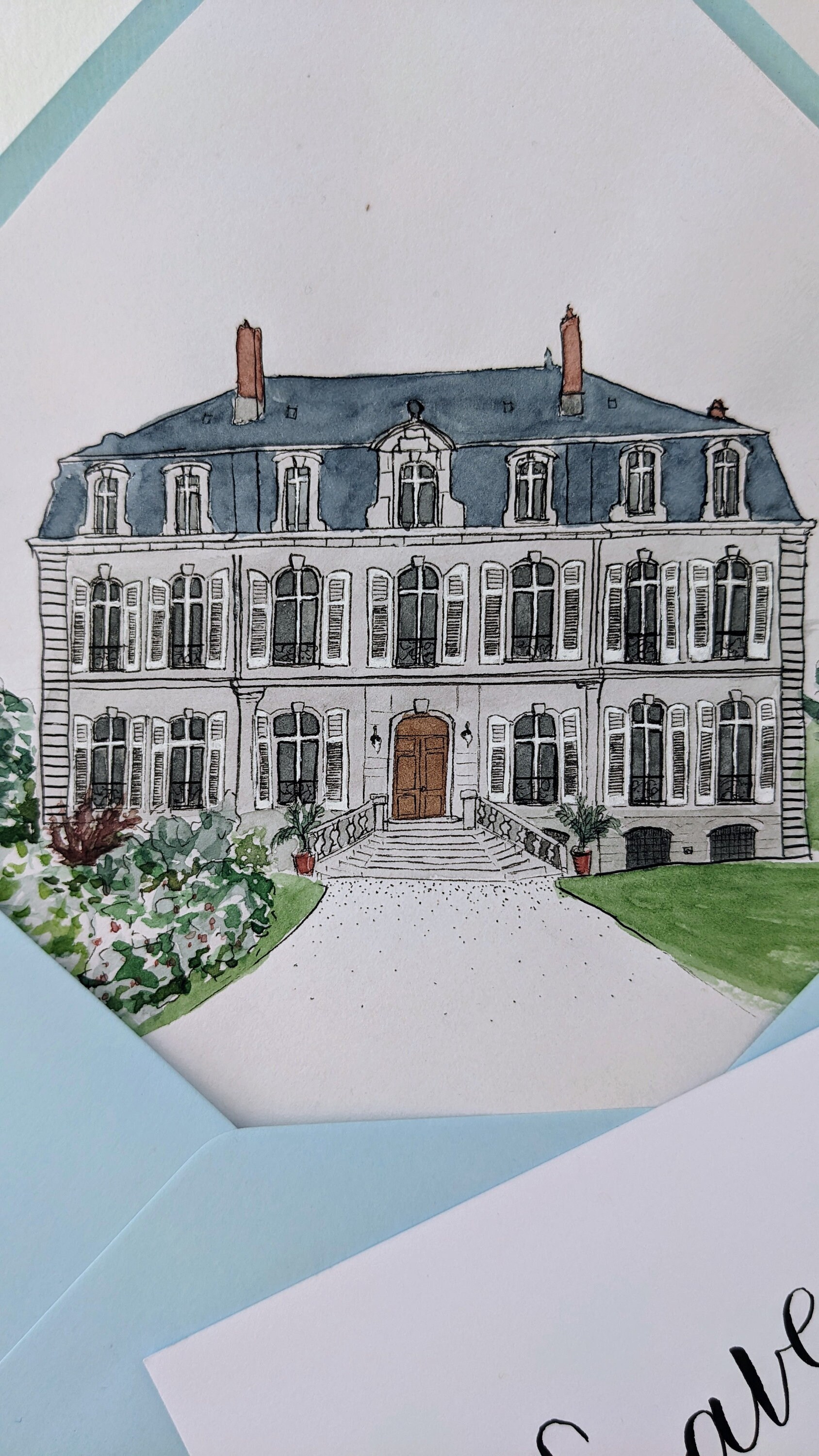 PEINT A LA MAIN Doublure d'enveloppe personnalisée, illustration de lieu de réception