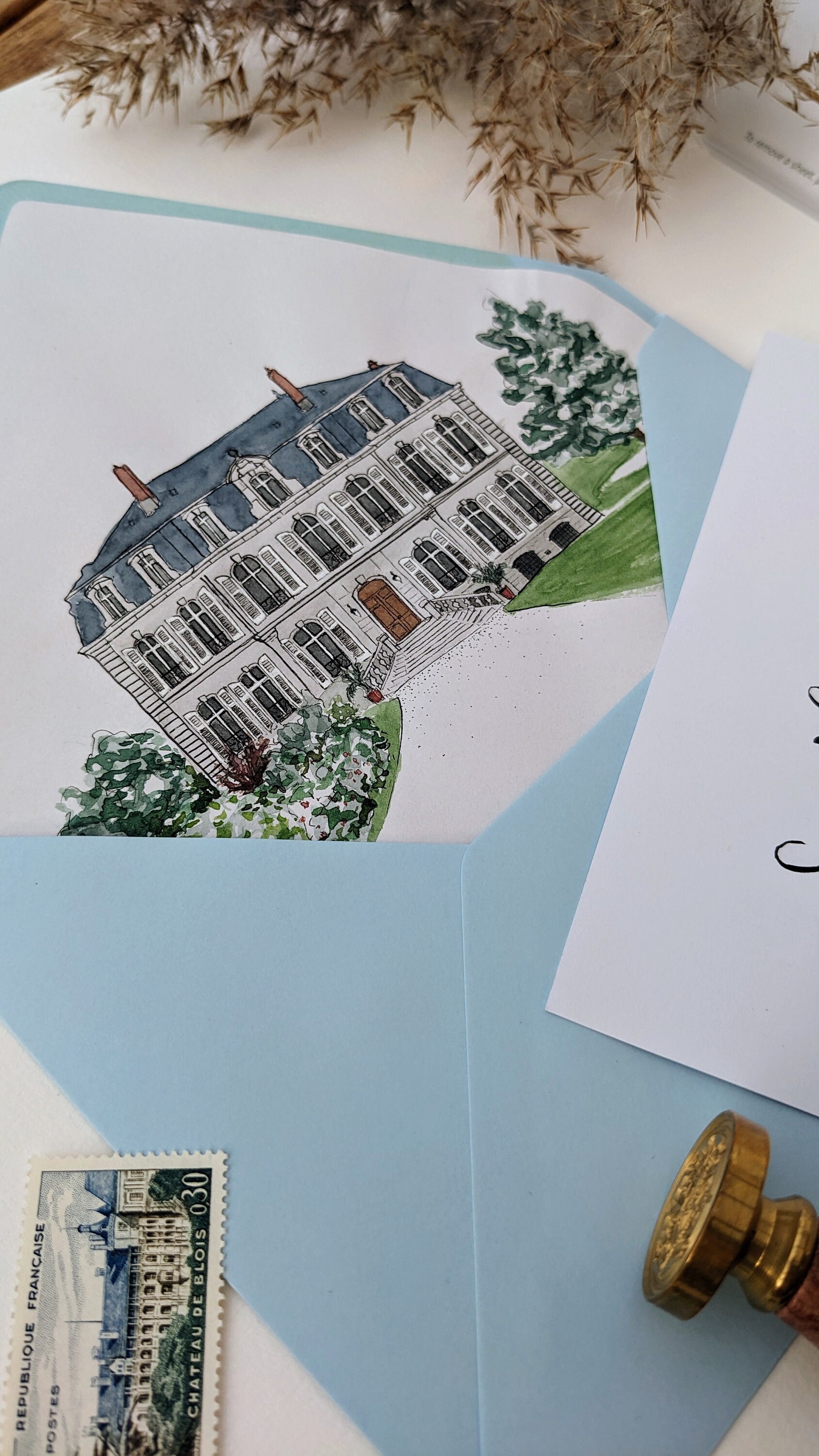 PEINT A LA MAIN Doublure d'enveloppe personnalisée, illustration de lieu de réception