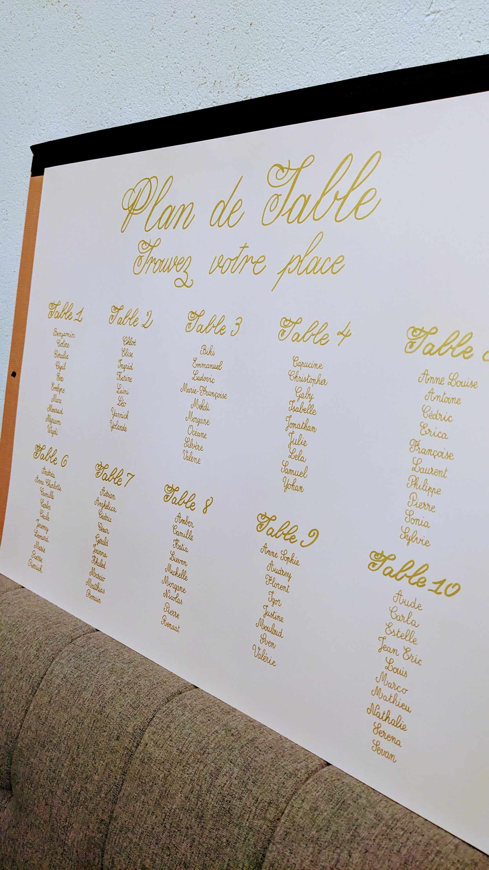 Plan de table manuscrit