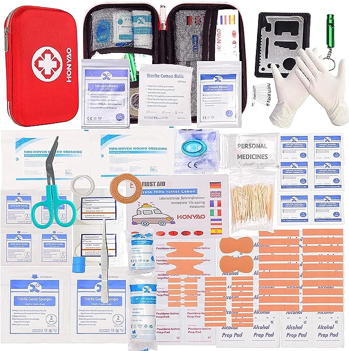 HONYAO Botiquín de Primeros Auxilios de 200 Piezas - Kit de Supervivencia Completo para Hogar, Coche, Trabajo y Actividades al Aire Libre