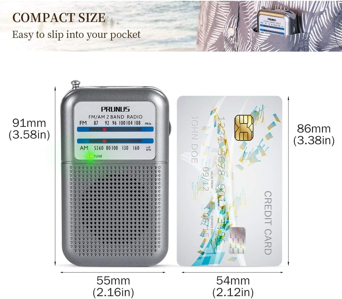 PRUNUS DE333 Radio Portátil Pequeña FM/AM - Compacta, Ligera, y con Excelente Recepción | Ideal para Aventuras al Aire Libre y Apagones