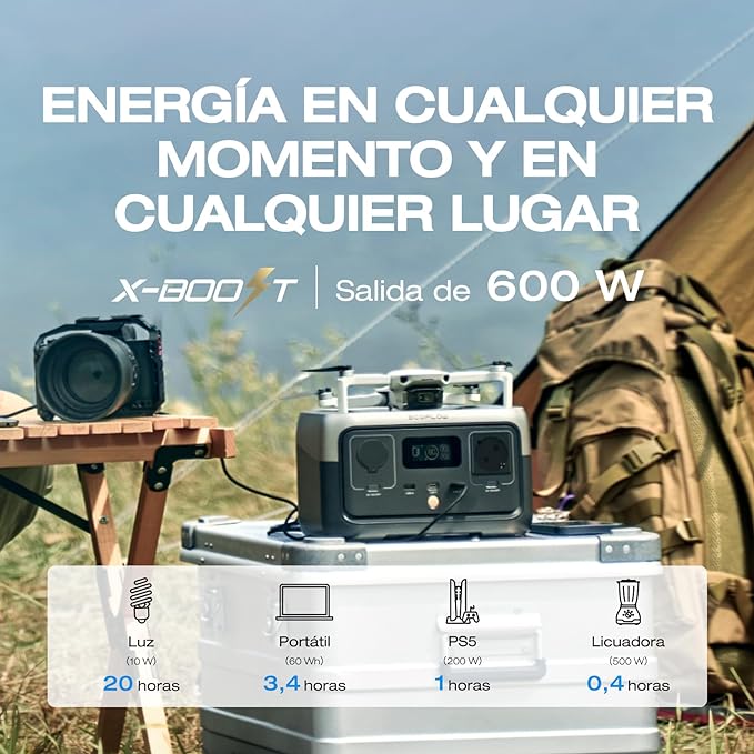 Estación de Energía Portátil EF ECOFLOW RIVER 2 MAX | Batería LiFeP04 512 Wh con Carga Rápida y Potencia de 1000W - Ideal para Acampadas y Caravanas