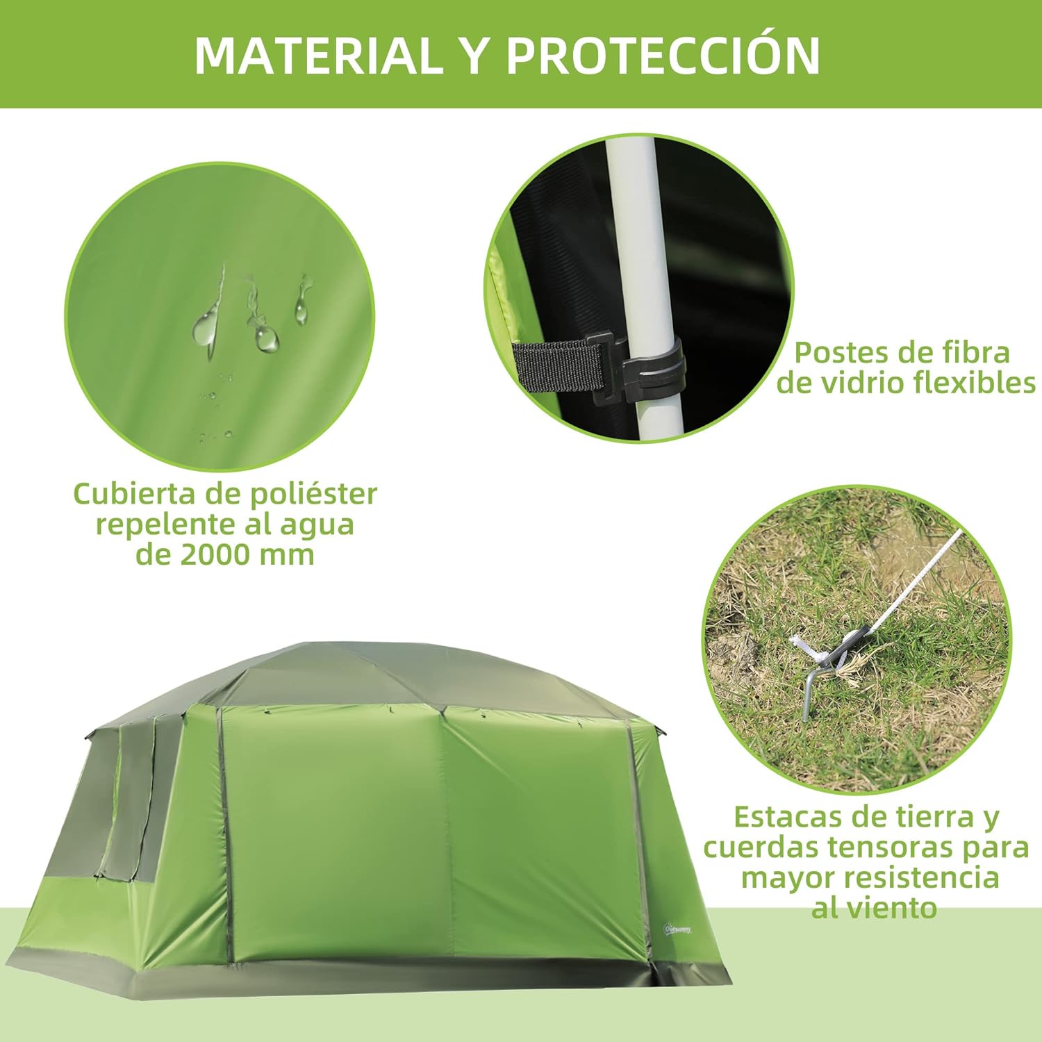 Outsunny Tienda de Campaña Familiar para 4-8 Personas | Impermeable, Anti-UV y Espaciosa | 405x305x225 cm - Perfecta para Camping y Acampada con Mosquitera y Bolsa de Transporte