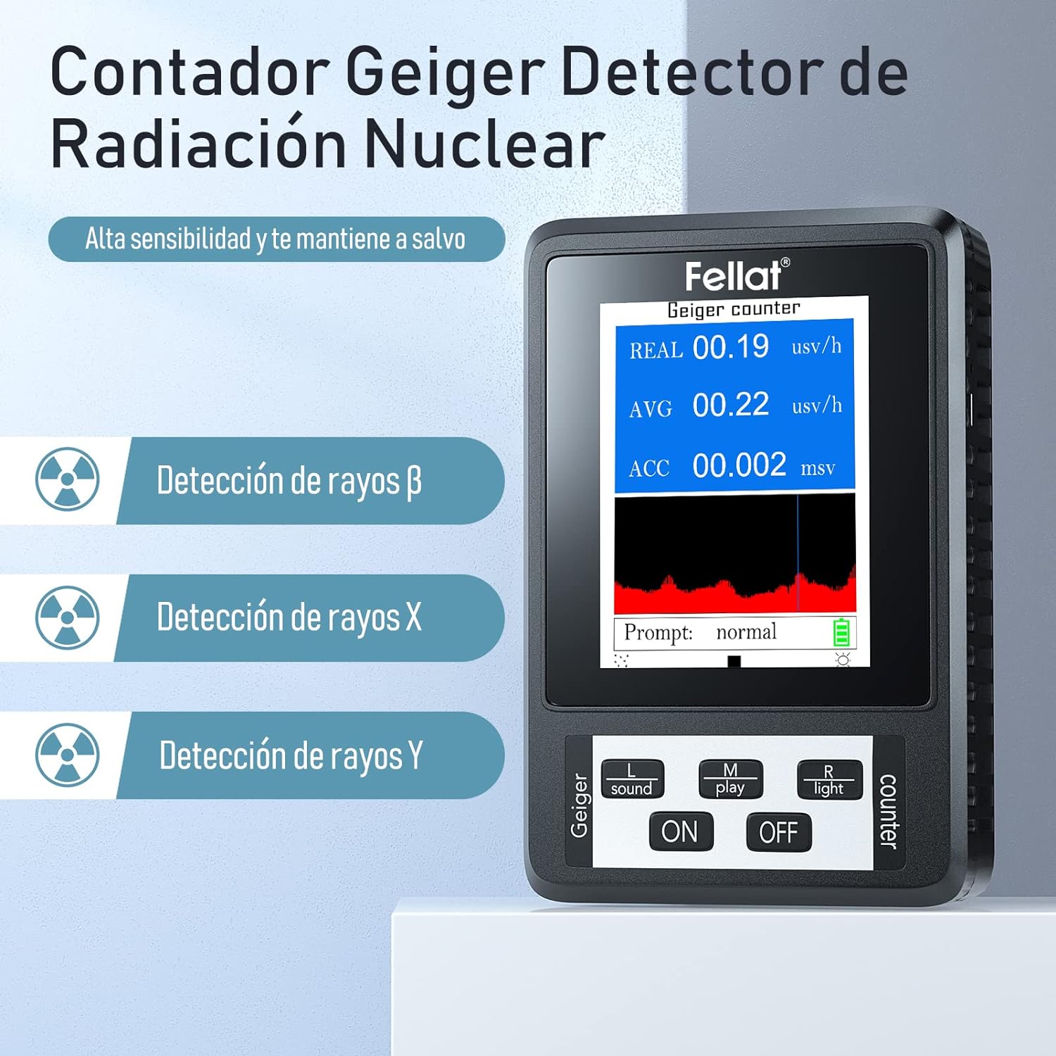 Contador Geiger Portátil Fellat: Detector Digital de Radiación Nuclear con Pantalla LCD Grande para Alta Sensibilidad y Precisión en Monitoreo Beta, Gamma y Rayos X