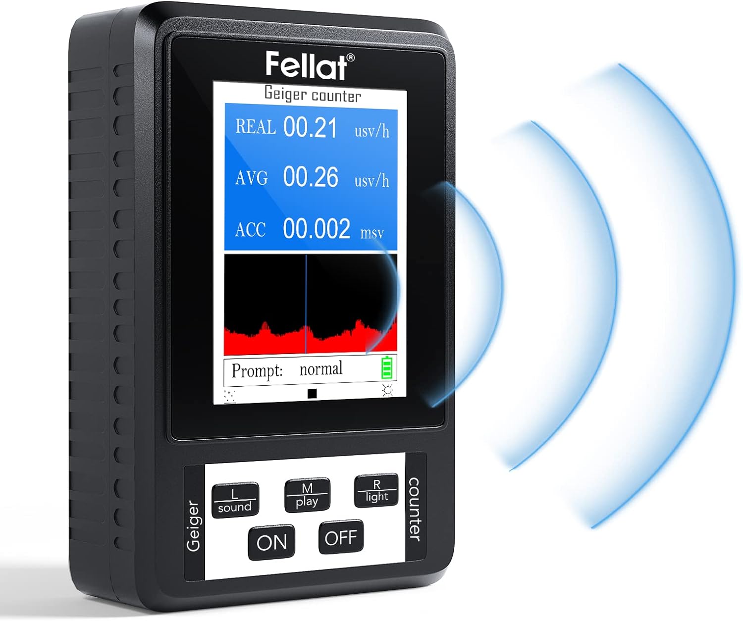 Contador Geiger Portátil Fellat: Detector Digital de Radiación Nuclear con Pantalla LCD Grande para Alta Sensibilidad y Precisión en Monitoreo Beta, Gamma y Rayos X