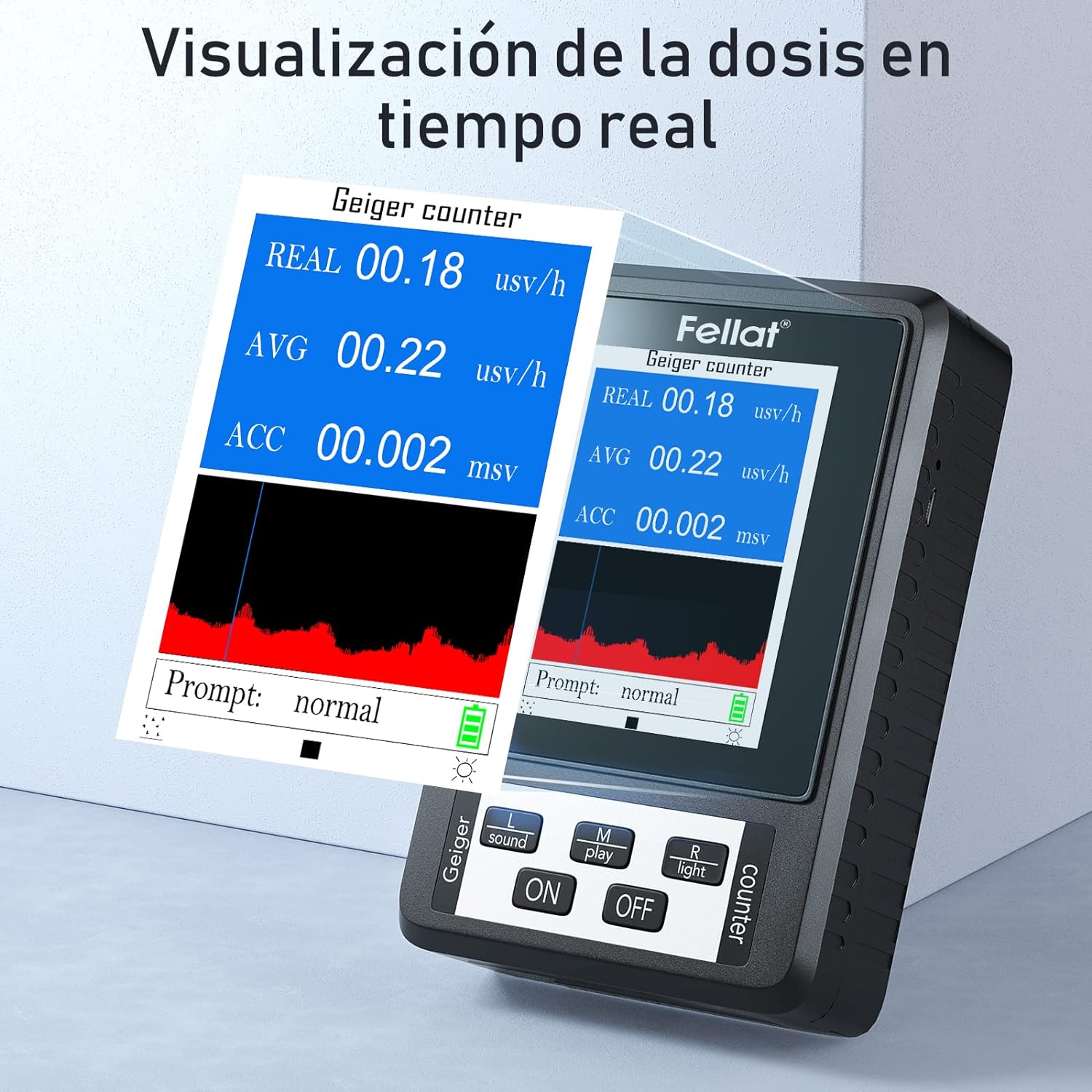 Contador Geiger Portátil Fellat: Detector Digital de Radiación Nuclear con Pantalla LCD Grande para Alta Sensibilidad y Precisión en Monitoreo Beta, Gamma y Rayos X