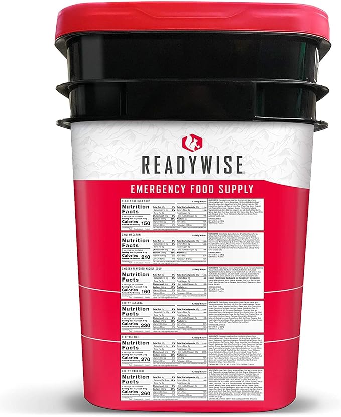 ReadyWise Cubo de Alimentos de Emergencia | 120 Porciones Liofilizadas para Almuerzo y Cena - 13 Recetas, 25 Años de Vida Útil