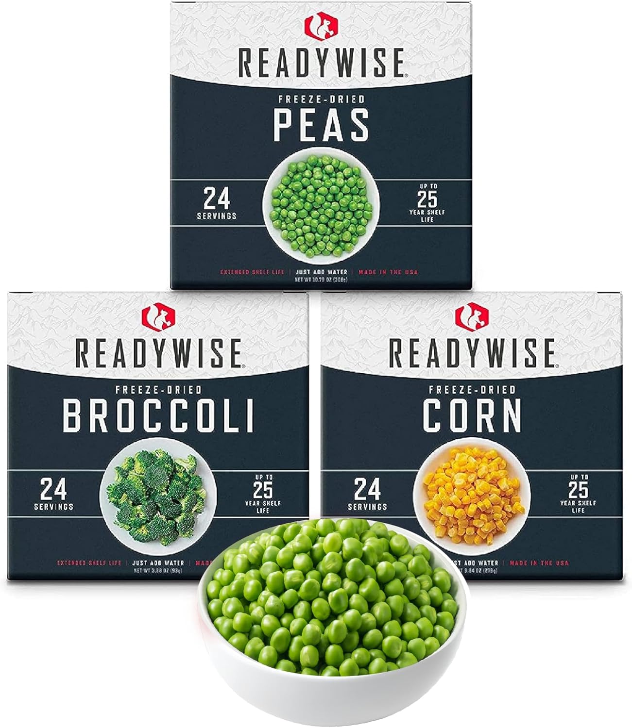 READYWISE Verduras Liofilizadas - 72 Porciones en Kit de 3 Cajas | Alimentos MRE para Emergencias, Huracanes, y Senderismo