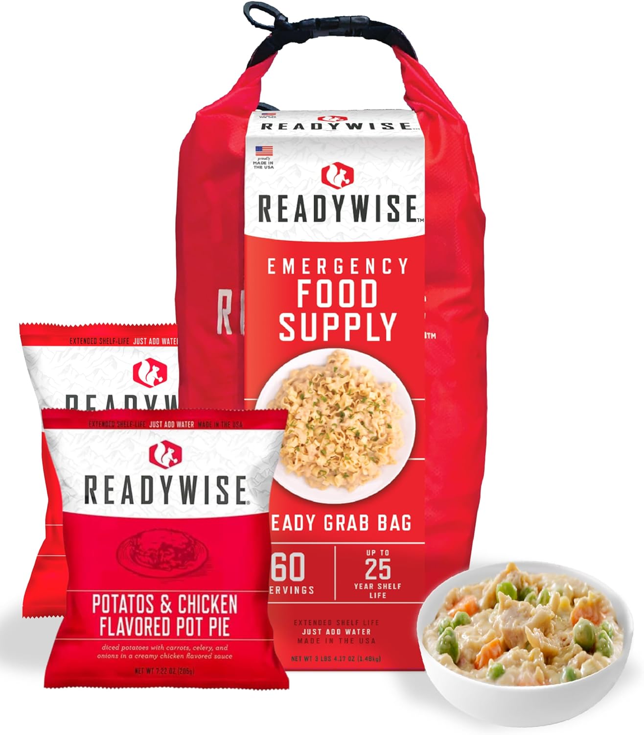ReadyWise - 60 Porciones de Alimentos Liofilizados para Emergencias | 7 Días de Desayuno, Almuerzo y Cena con 25 Años de Vida Útil
