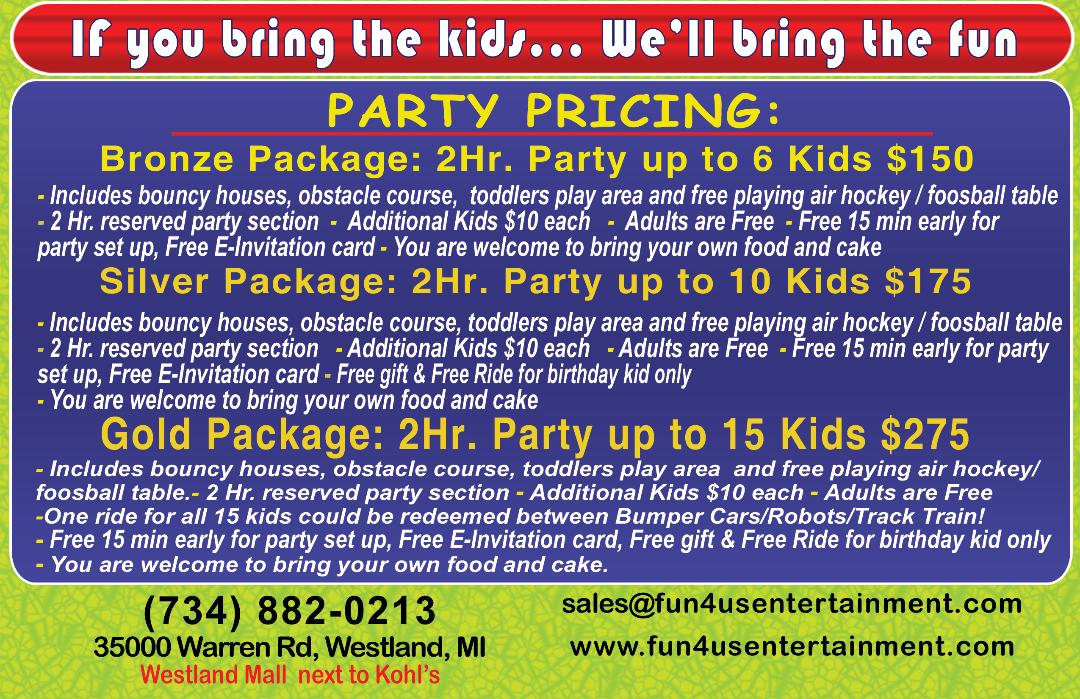 Select Free Party Setup time & Pay Party Deposit