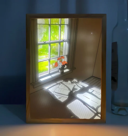 Blossom Your Space: Red Roses Vase LED Drawing for Walls and Desks - Illuminate Your Decor with Window Views!