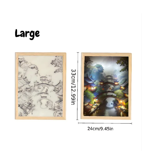 Find Your Zen: LED Drawing Frames for Wall and Desk Decor - Illuminate Your Space with Serene Village Vibes!