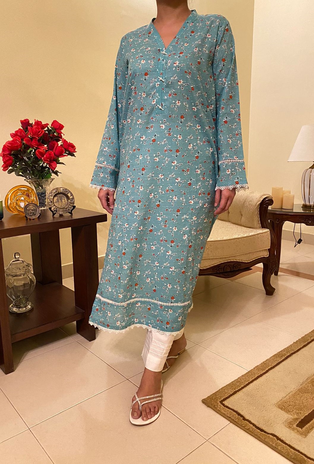 Green printed lawn shirt 1 pc WS-8A