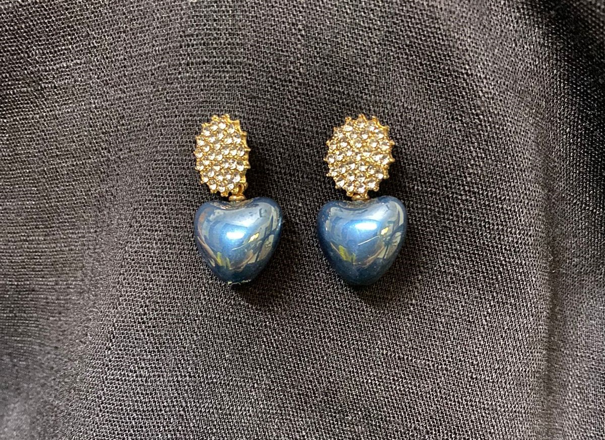 Blue Heart golden earrings
