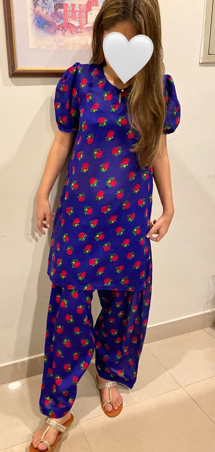 Blue Floral Printed 2 pc suit WDS-10