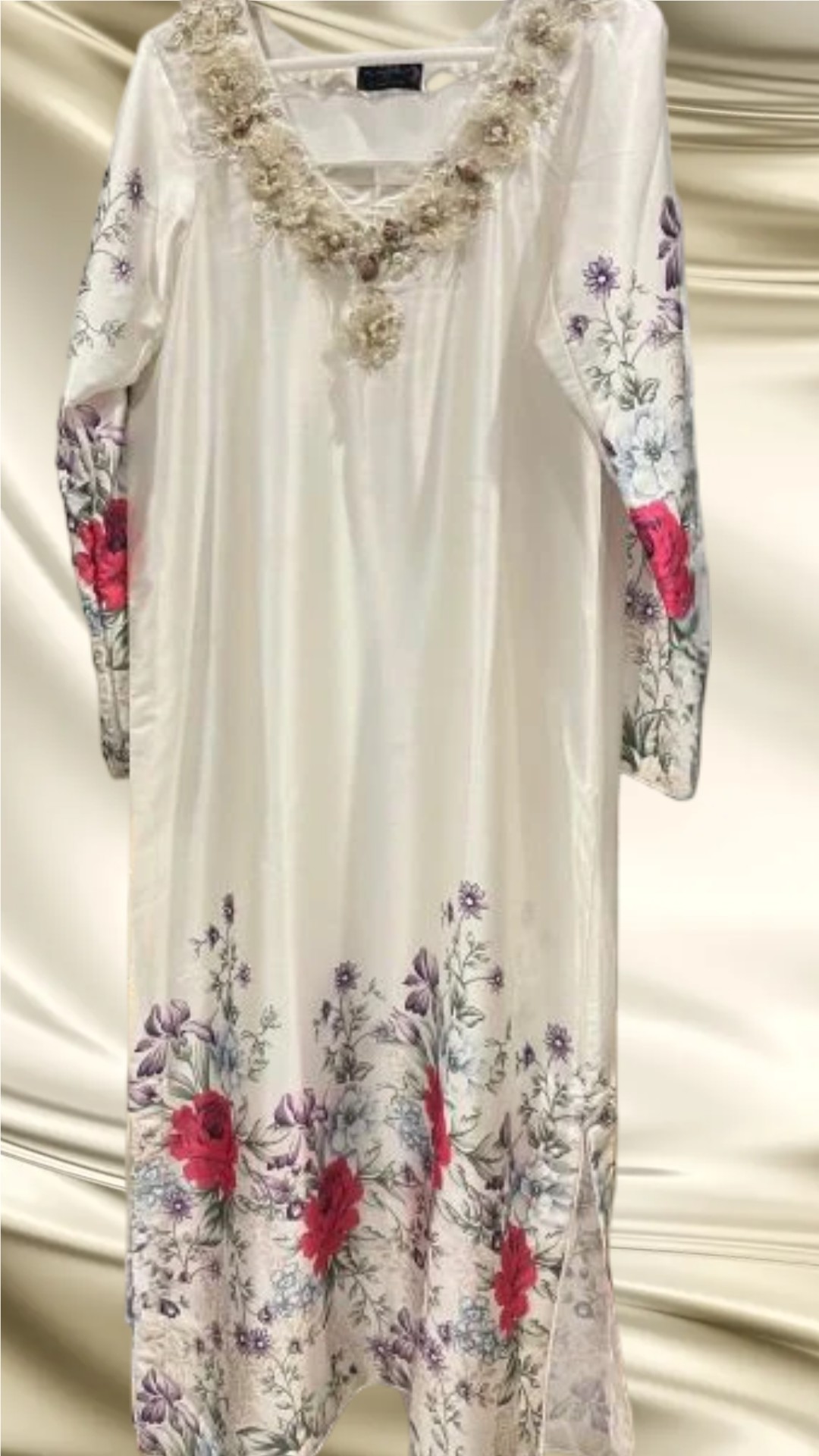 Cream Floral Long Shirt  1 pc WS-3