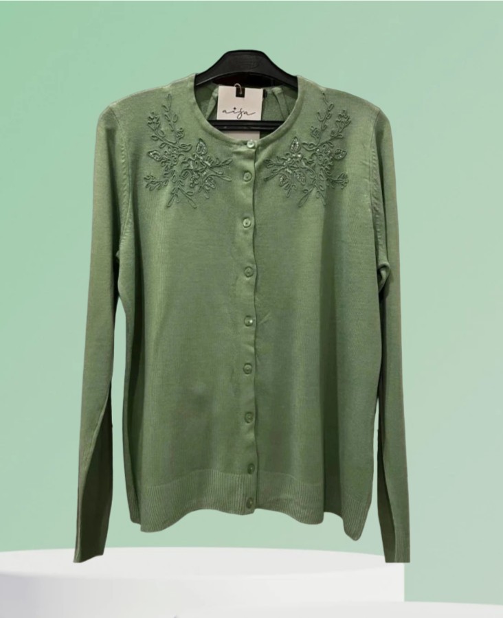 Green Embroidered Cardigan LS-2