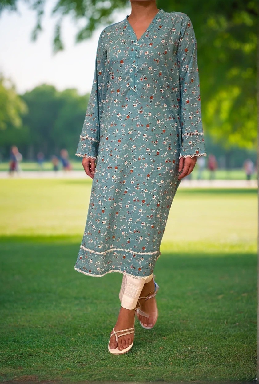 Green Printed Lawn Shirt 1 pc WS-8A