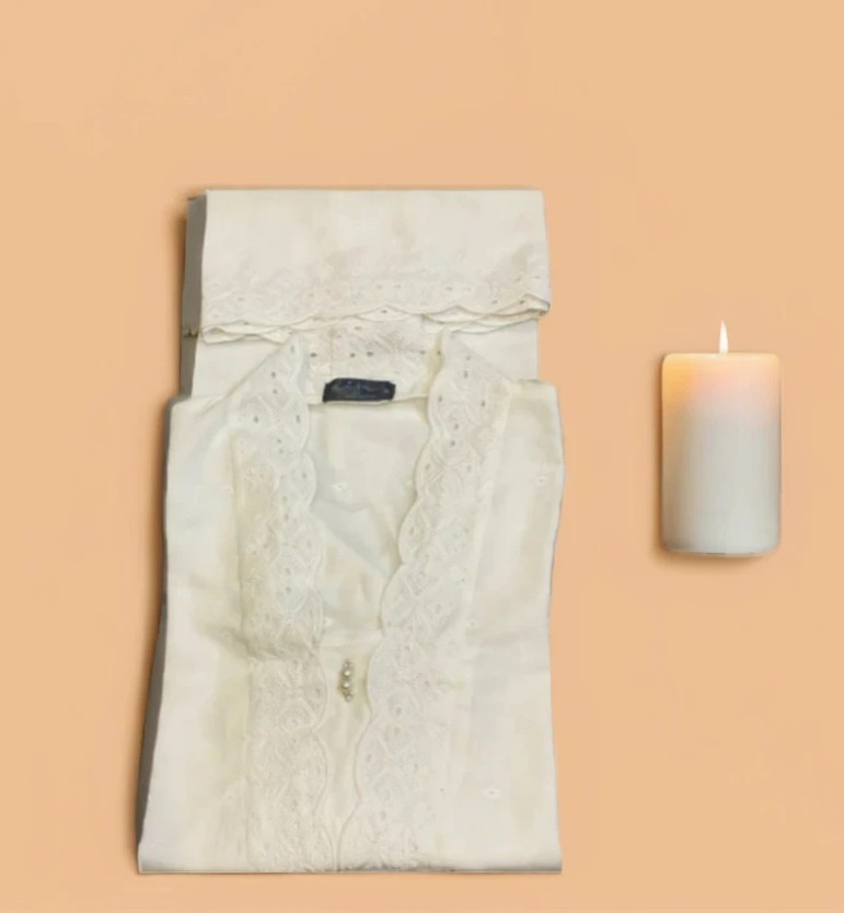 Off  white Shirt with Lace work 1 pc WS-12