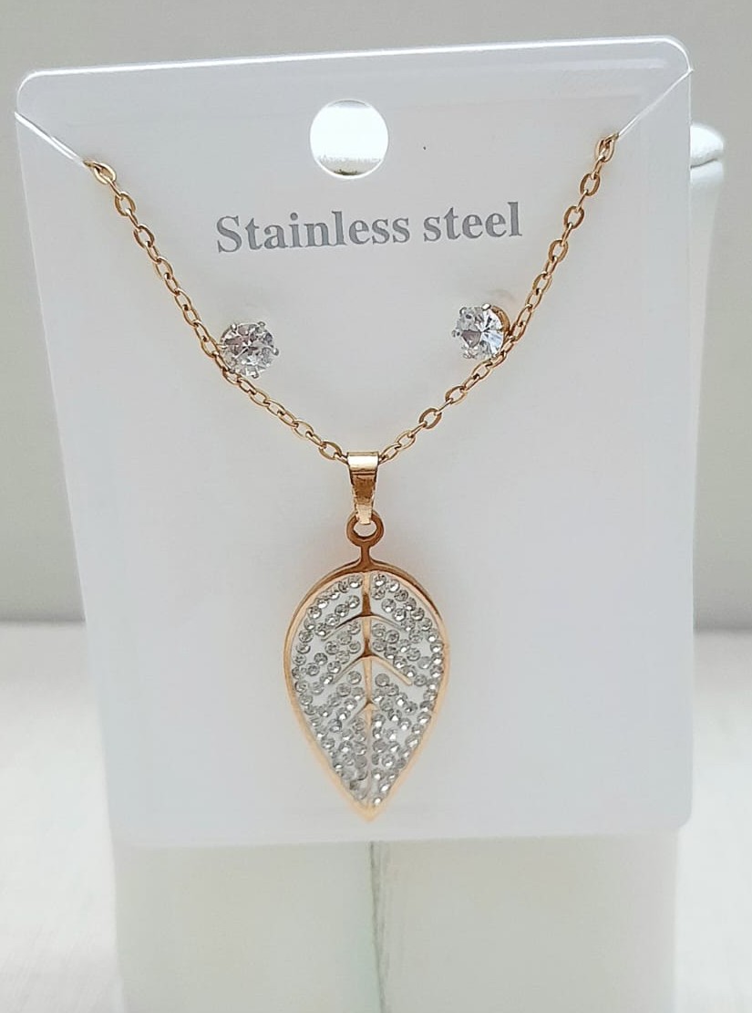 Leaf Pendant Necklace and Stud Earring Set NL-26