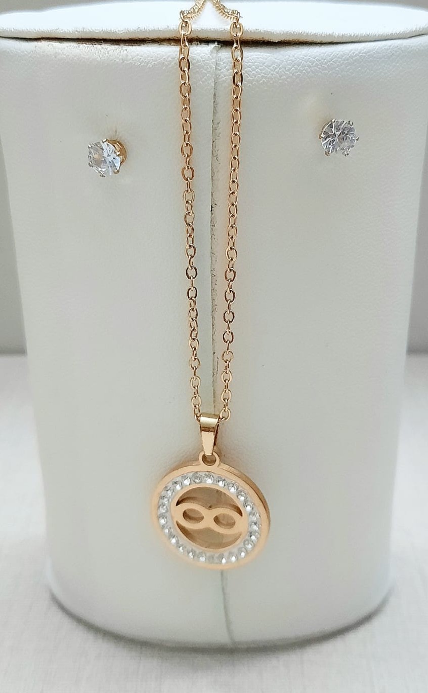 Gold Infinity Pendant Necklace and Earrings Set NL-29