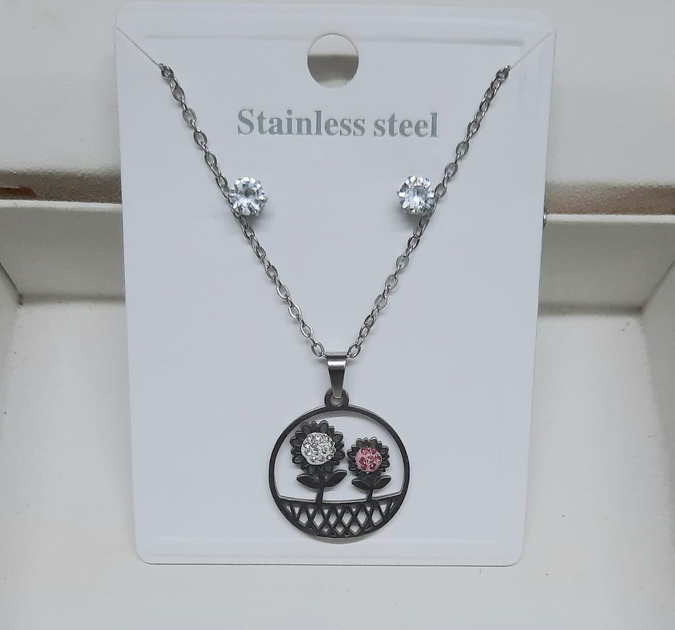 Stainless Steel Floral Necklace and Earring Set NL-31