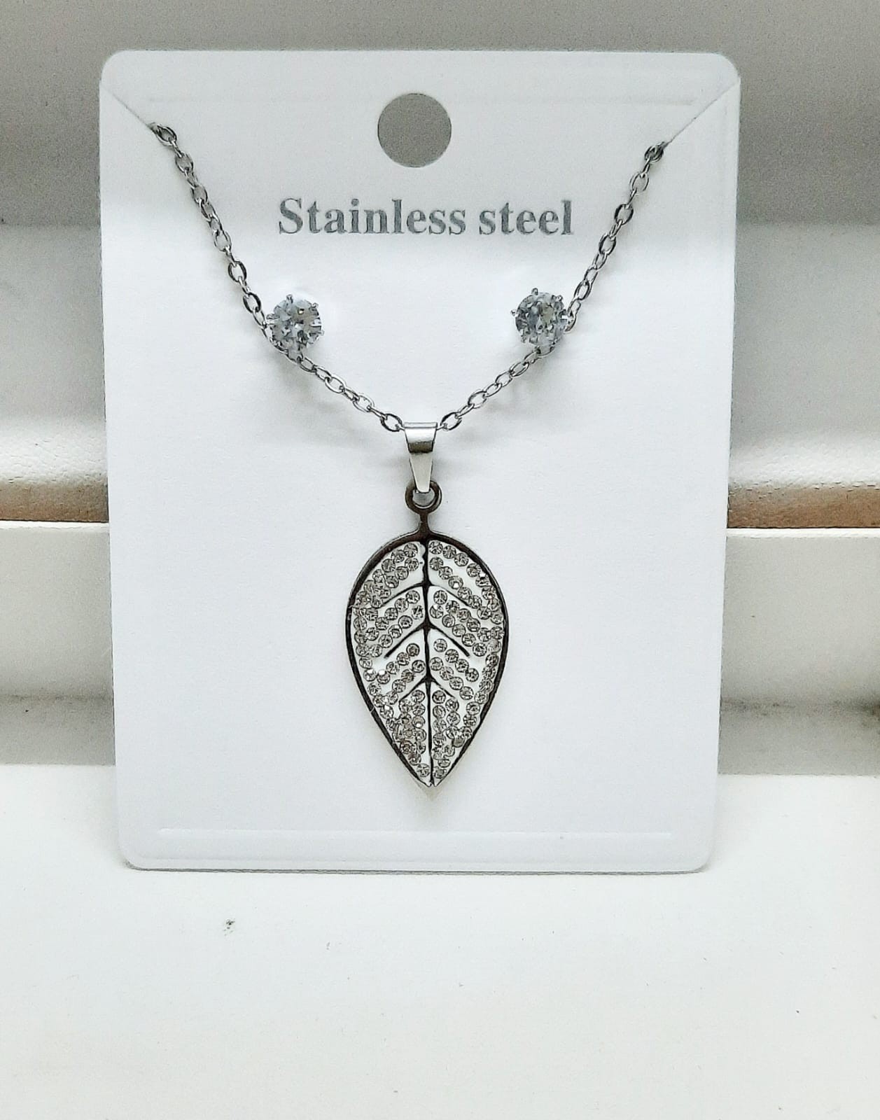 Stainless Steel Leaf Pendant Necklace Set NL-35