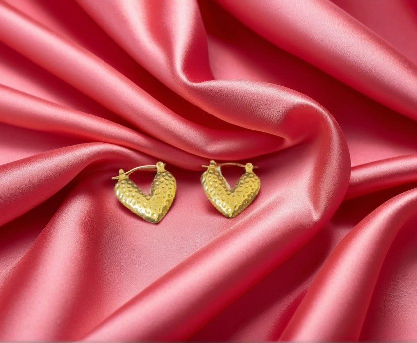 Golden Heart-Shaped Textured Earrings ER-48