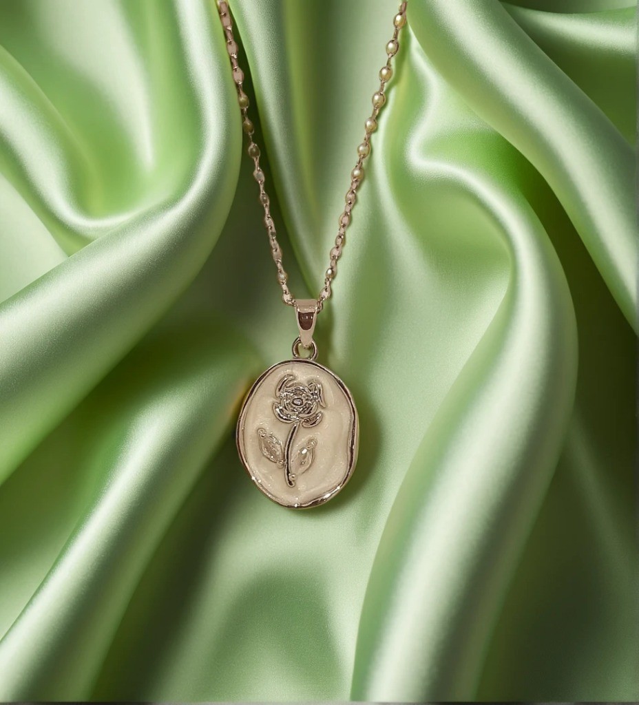 Silver Rose Pendant Necklace NL-56