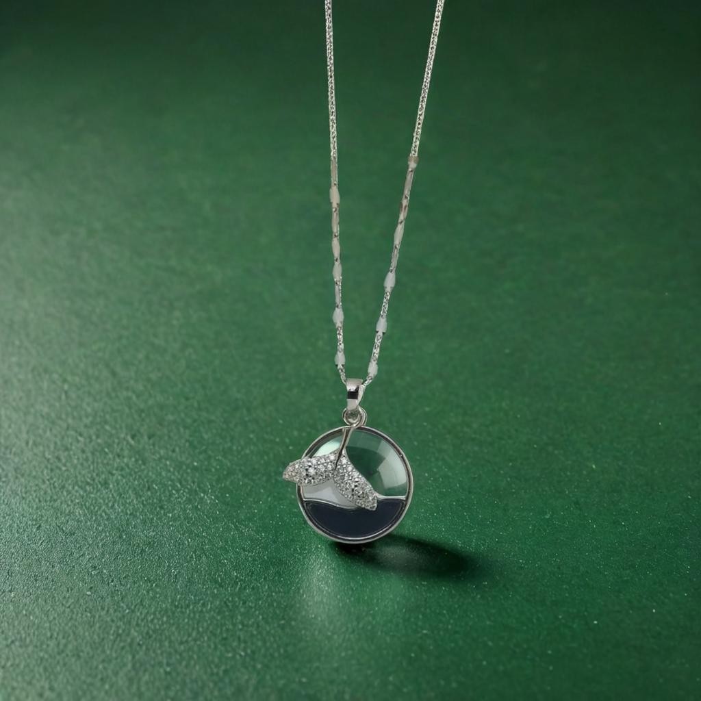 Silver Whale Tail Pendant Necklace NL-57