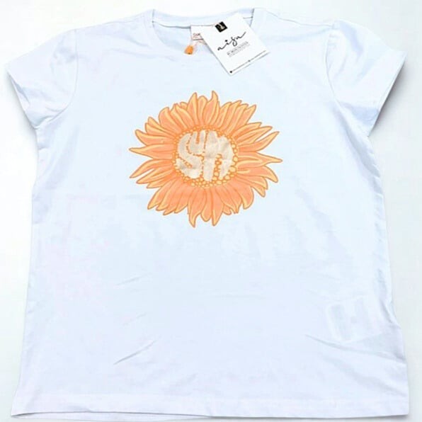 White T-Shirt with Sunflower Design GT-23