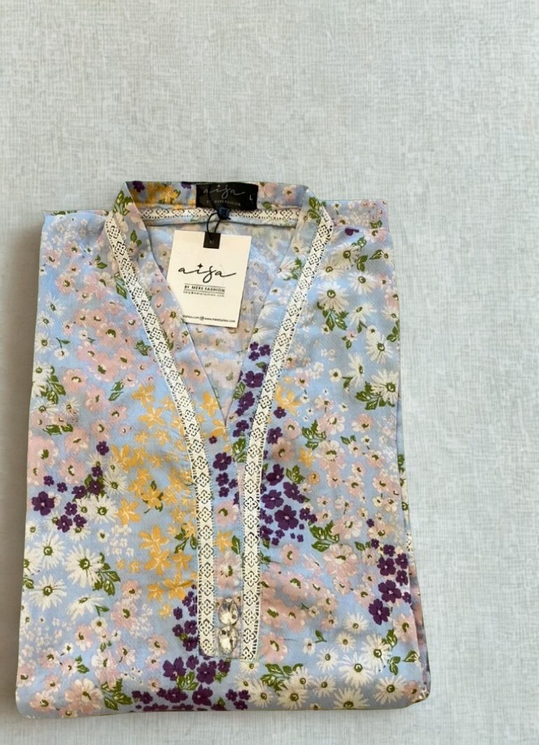 Ice blue floral print  shirt 1 pc WDS-16