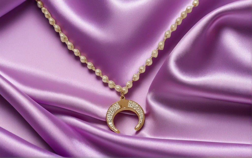 Elegant Crescent Moon Pearl Necklace NL-64