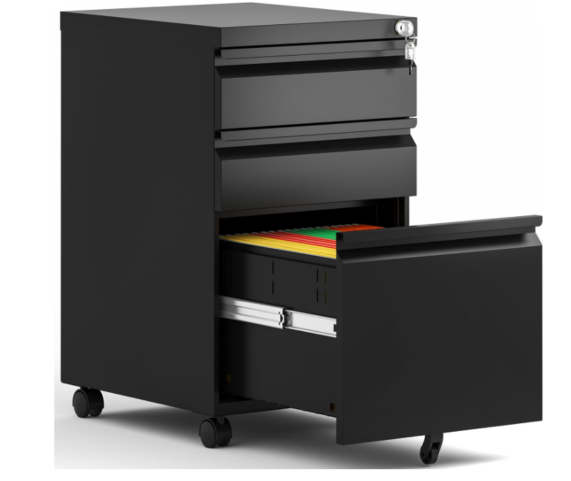 3 Drawer Mobile File Cabinet,Under Desk Metal Filing Cabinet with Lock and Wheels for Letter/Legal/A4 Size(Black)
