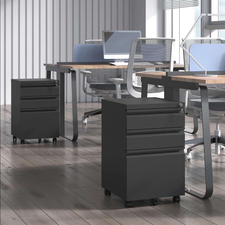 3 Drawer Mobile File Cabinet,Under Desk Metal Filing Cabinet with Lock and Wheels for Letter/Legal/A4 Size(Black)