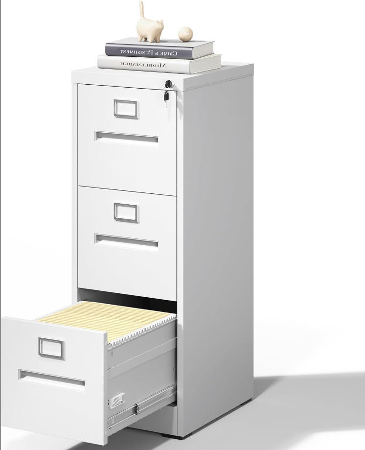 3 Drawer File Cabinet,Metal Filing Cabinets with Lock,White Vertical File Cabinet for Home Office,Heavy Duty Metal Storage Cabinet for A4/Letter/Legal Size File,Assembly Require