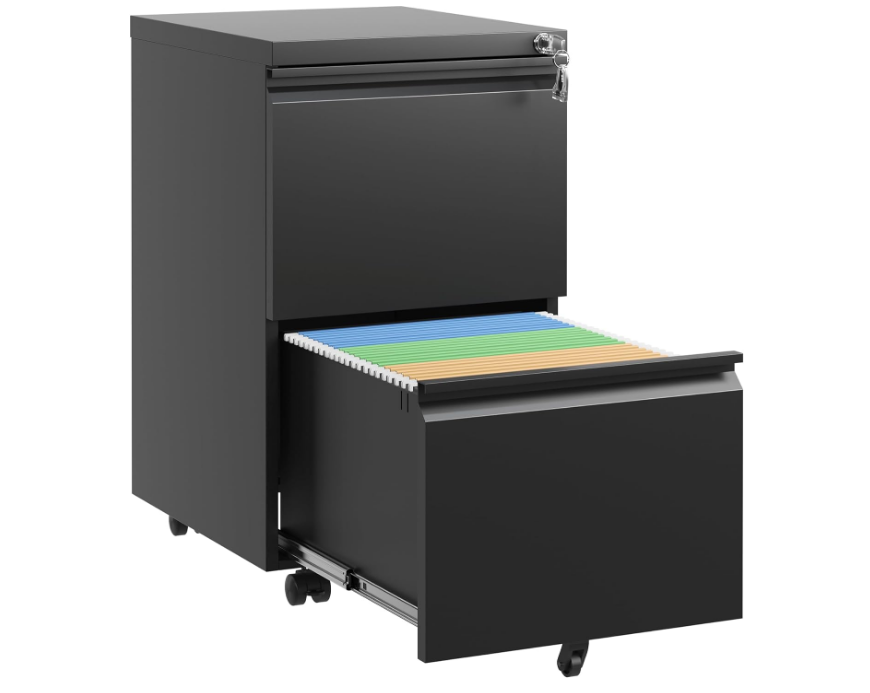 File Cabinet 2 Drawer with Lock,Filing Cabinet for Home Office,Fully Assembled,Mobile Metal Office Storage Cabinet on Wheels,Locking Lateral File Cabinet Underdesk