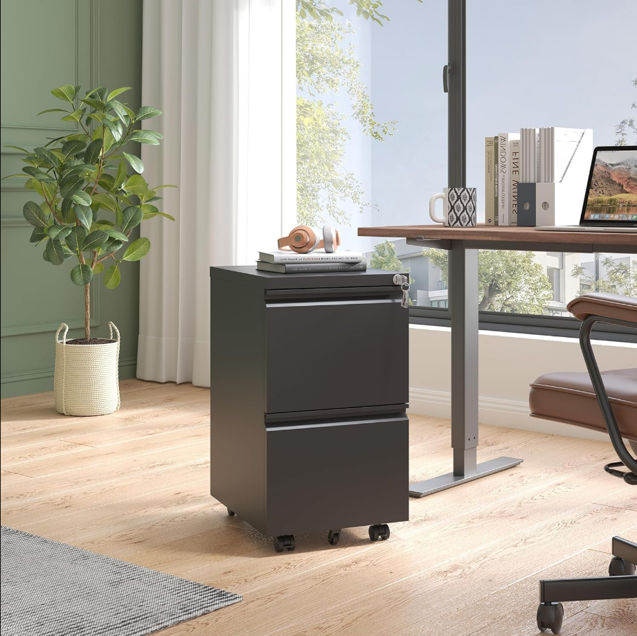 File Cabinet 2 Drawer with Lock,Filing Cabinet for Home Office,Fully Assembled,Mobile Metal Office Storage Cabinet on Wheels,Locking Lateral File Cabinet Underdesk