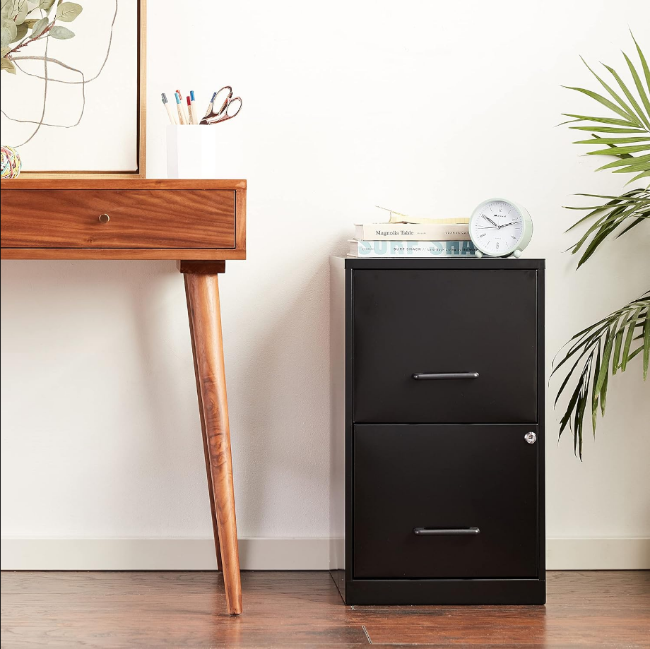Deep 2-Drawer File Cabinet, Black